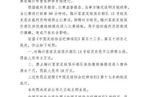 九游9GAME-重磅罚单！梅州体能教练杨德欣禁赛6个月 罚款10万